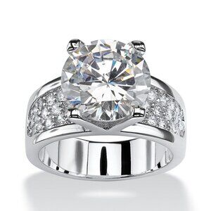 ▶Anillos Large Round CZ Luxury Diamond Chunky 925 Silver Plated Ring, L018